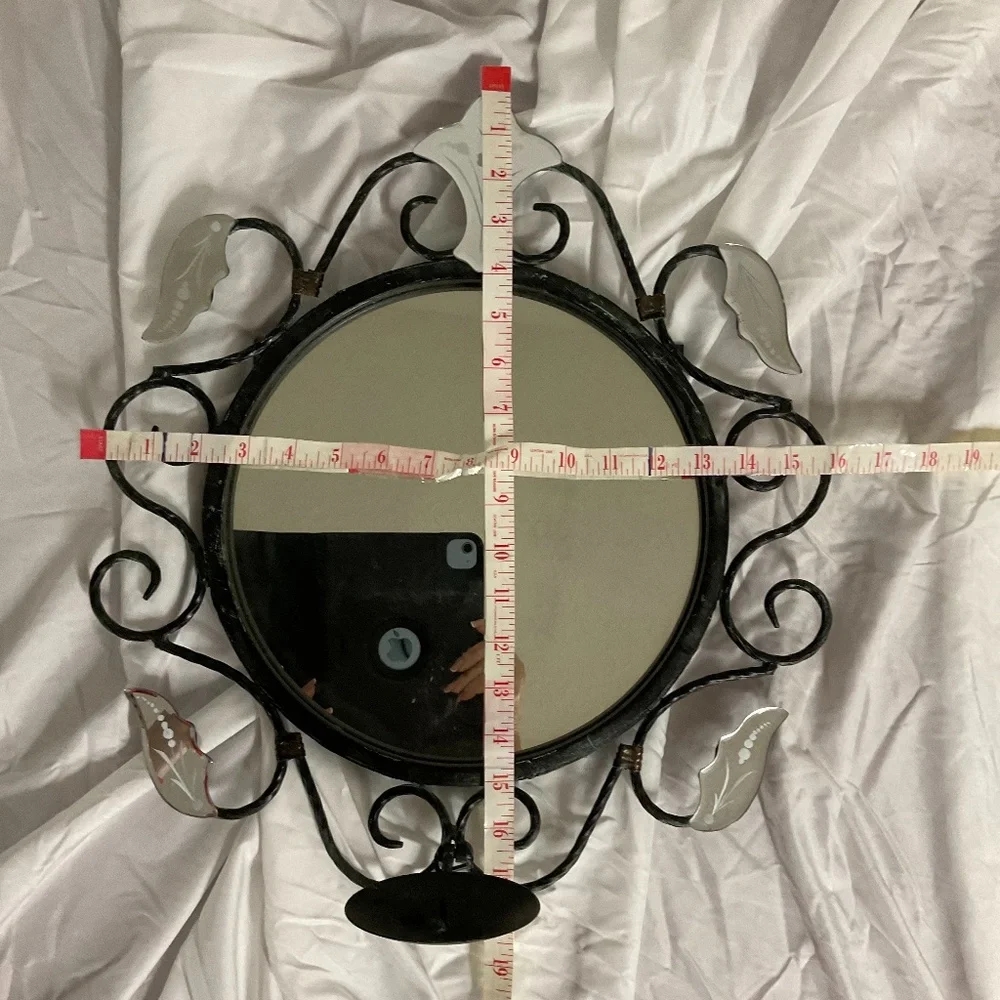 Vintage Mirror Candle Holder Round Petina Black authentic rustic